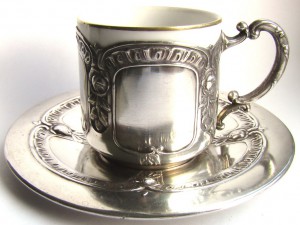серебряный подстаканник из серебра фарфор серебро чашка блюдце